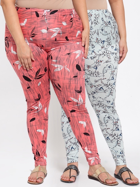 

Klotthe Women Pack of 2 Coral Red & Blue Plus Size Leggings