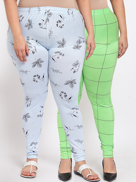 

Klotthe Women Plus Size Pack of 2 Printed Mid Rise Leggings, Green