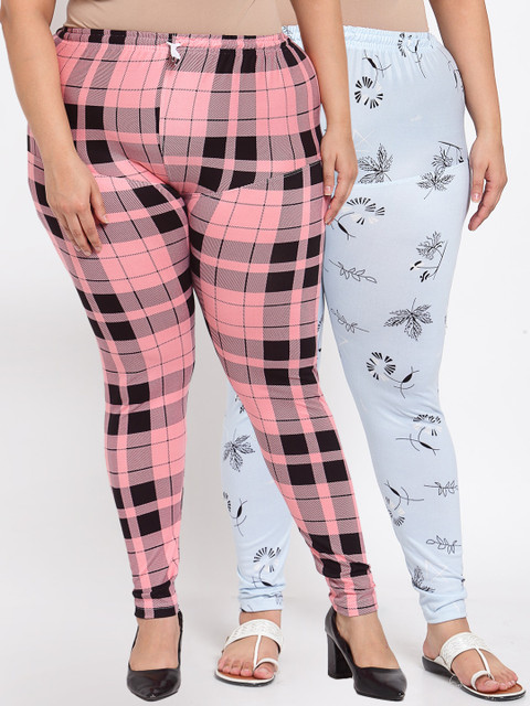 

KLOTTHE Women Set of 2 Printed Plus Size Leggings, Pink