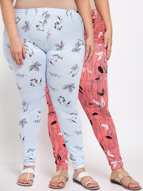 

KLOTTHE Women Pack of 2 Printed Plus Size Leggings, Pink