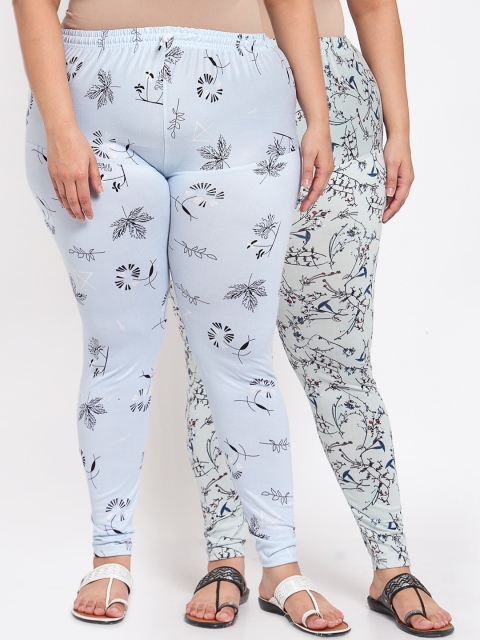 

Women Plus Size Blue & Grey Set of 2 Printed Leggings