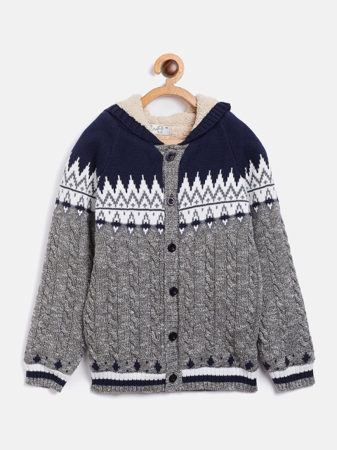 

JWAAQ Boys Navy Blue & Grey Printed Sweater