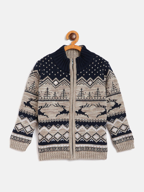

JWAAQ Boys Brown & White Printed Front-Open