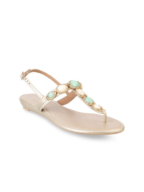 

Metro Women Gold-Toned Embellished T-Strap Flats