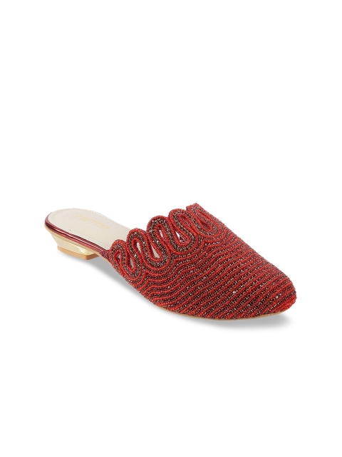 

Metro Women Maroon Embellished Mules Flats