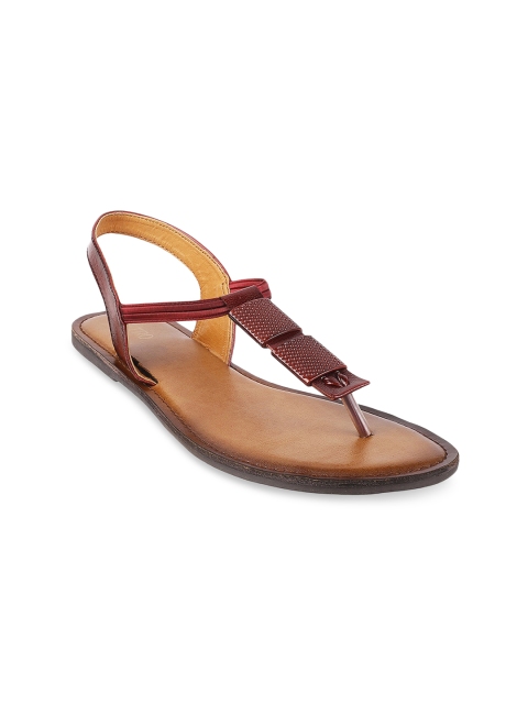 

Metro Women Maroon Embellished T-Strap Flats