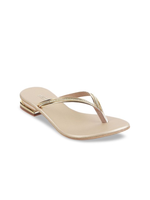 

Metro Women Gold-Toned Embellished T-Strap Flats