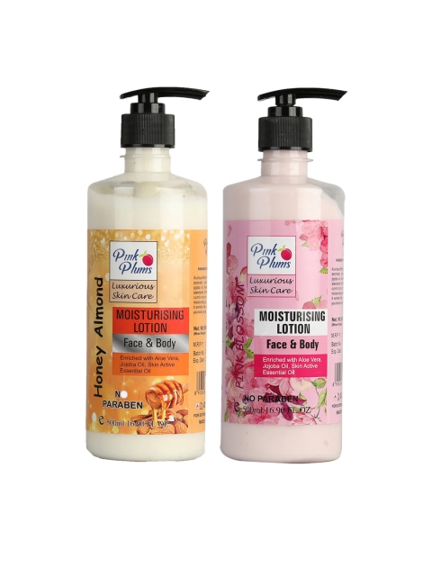 

Pink Plums Set of 2 Honey Almond & Pink Blossom Face & Body Lotions, Multi