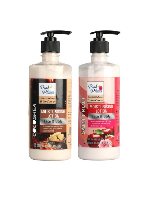

Pink Plums Set Of 2 Cocoshea & Skin Fruit Face & Body Moisturizing Lotions - 500ml Each, Multi