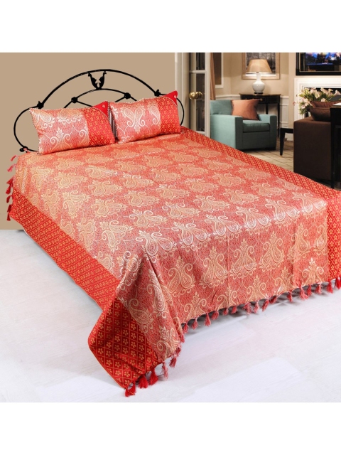 

Varde Orange & Beige Woven-Design Jacquard Double Bed Cover Wit