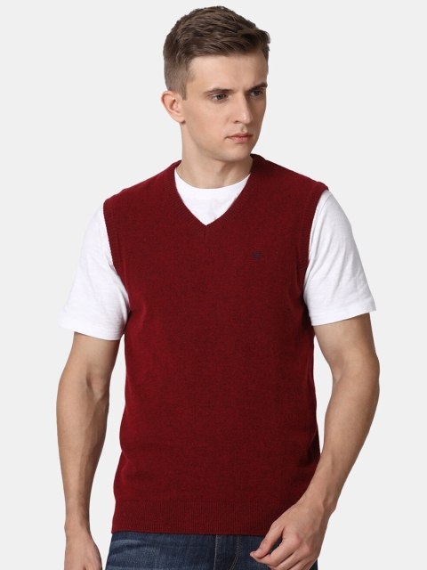 

t-base Men Red Sweater Solid Woolen Vest