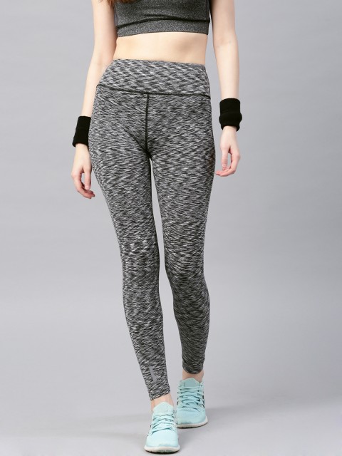 

HRX by Hrithik Roshan Black & White Patterned Training Tights