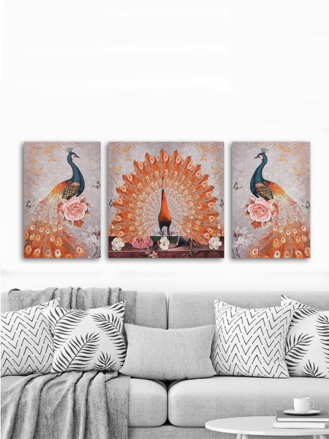 

TIED RIBBONS Multicoloured Set of 3 Peacock Wall Painting, Multi