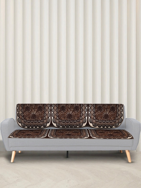 

XOXO Design Set Of 6 Brown & Black Printed 5-Seater Sofa Cover