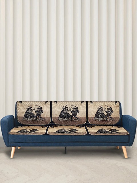 

XOXO Design Set Of 6 Navy Blue & Beige Dandiya Printed 5-Seater Sofa Covers