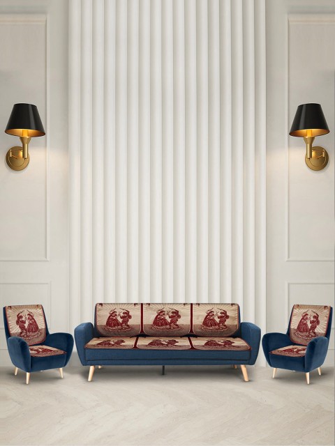 

XOXO Design 6 Pieces Red & Beige Printed 5-Seater Sofa Cover