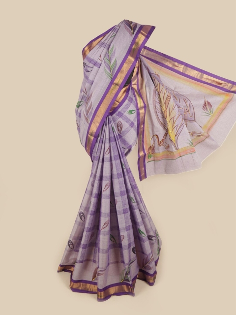 

Pothys Violet & Gold-Toned Floral Printed Pure Cotton Saree