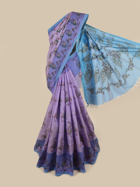 

Pothys Violet & Blue Floral Printed Pure Cotton Saree