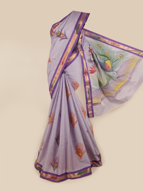 

Pothys Violet & Gold-Toned Printed Zari Pure Cotton Saree