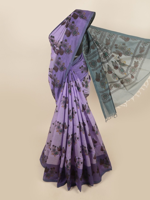 

Pothys Violet & Grey Floral Printed Pure Cotton Saree