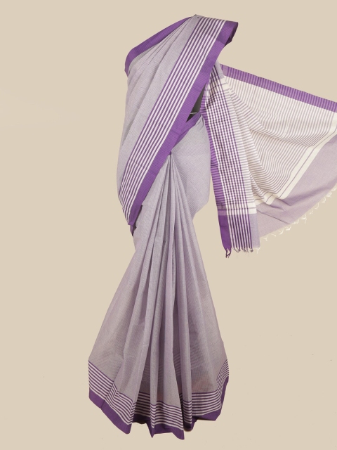 

Pothys Violet & Off White Striped Pure Cotton Saree