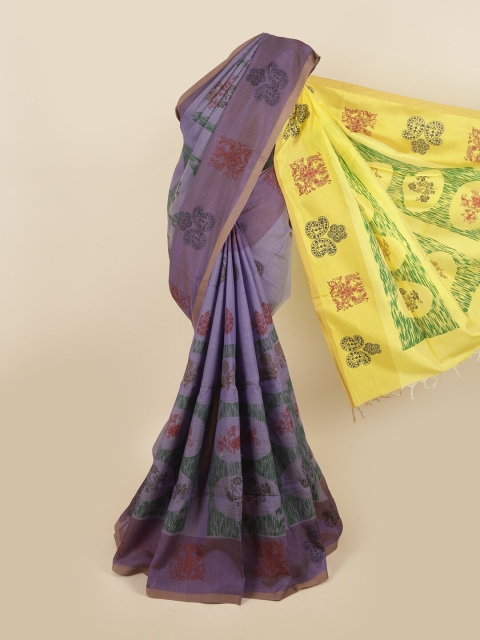 

Pothys Violet & Yellow Ethnic Motifs Printed Pure Cotton Saree