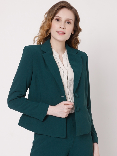 

Vero Moda Women Green Solid Single Breasted Blazer