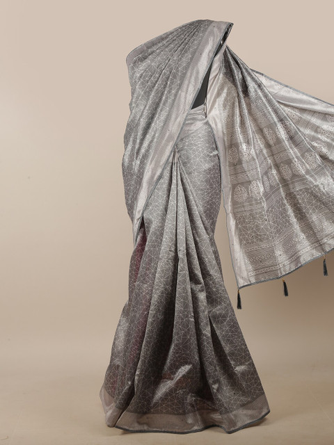 

Pothys Grey-Coloured Geometric Printed Beads & Stones Cotton Blend Saree