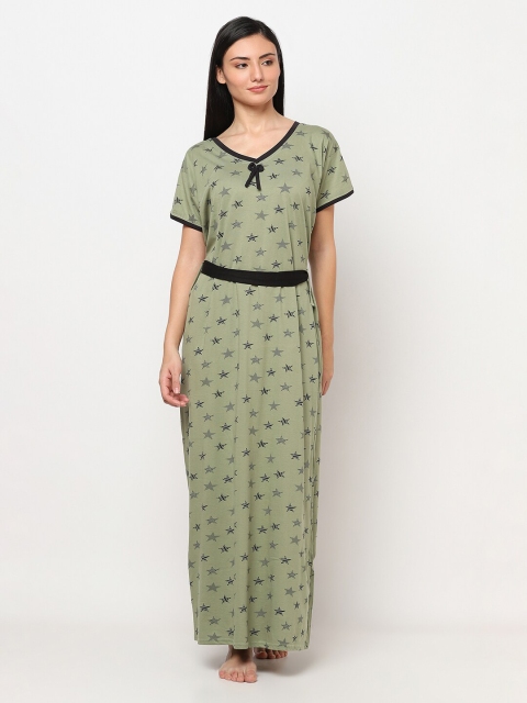 

TRUNDZ Women Khaki Printed Maxi Nightdress