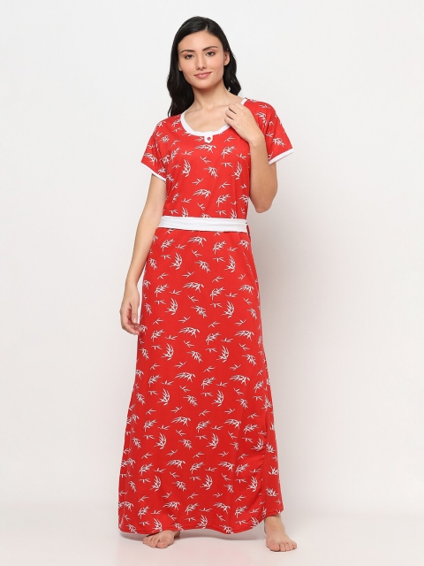 

TRUNDZ Women Red Printed Maxi Nightdress