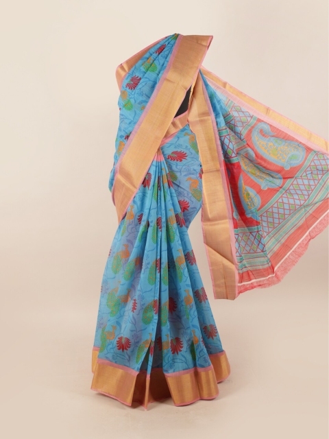 

Pothys Women Blue Printed Cotton Blend Saree