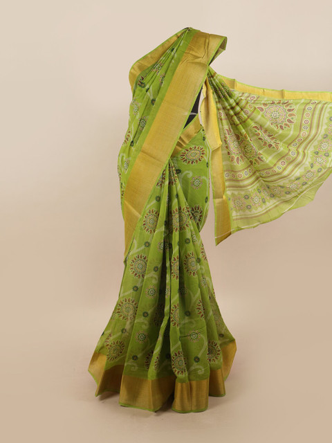 

Pothys Women Green Printed Cotton Blend Saree