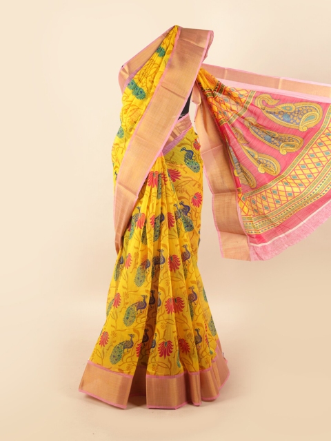 

Pothys Women Yellow Printed Cotton Blend Saree