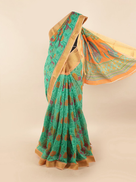 

Pothys Women Green Printed Cotton Blend Saree