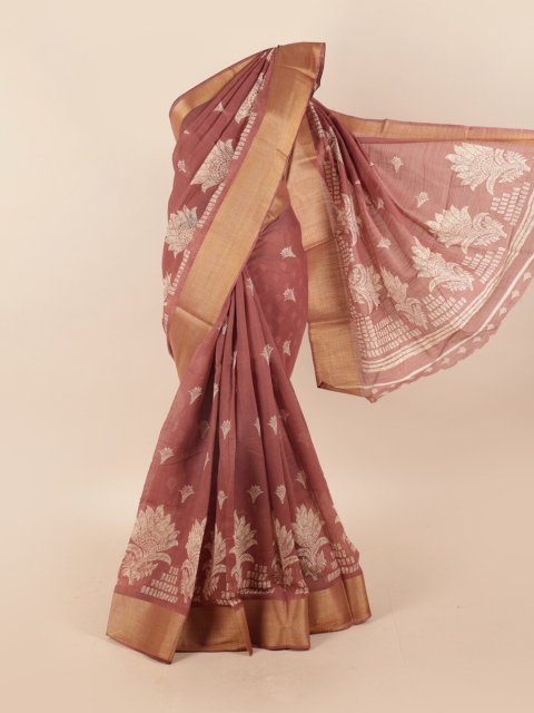 

Pothys Brown & Gold-Toned Floral Motifs Printed Zari Saree