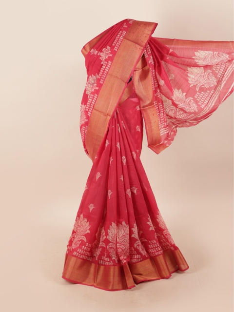 

Pothys Pink & Cream-Coloured Floral Printed Zari Saree