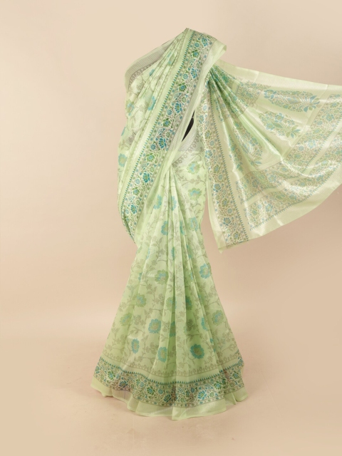 

Pothys Green & Blue Floral Motifs Printed Cotton Blend Saree