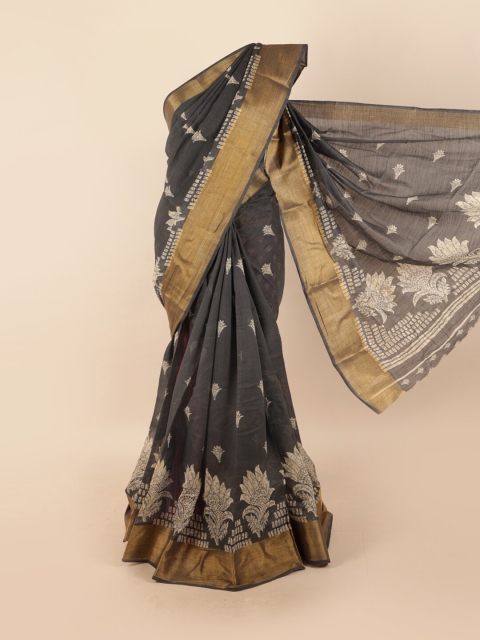 

Pothys Grey & Cream-Coloured Floral Motifs Printed Zari Cotton Blend Saree