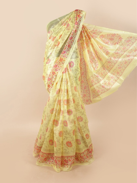 

Pothys Yellow & Pink Floral Motifs Printed Cotton Blend Saree