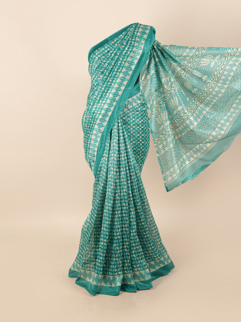 

Pothys Green & Cream-Coloured Ethnic Motifs Printed Cotton Blend Saree