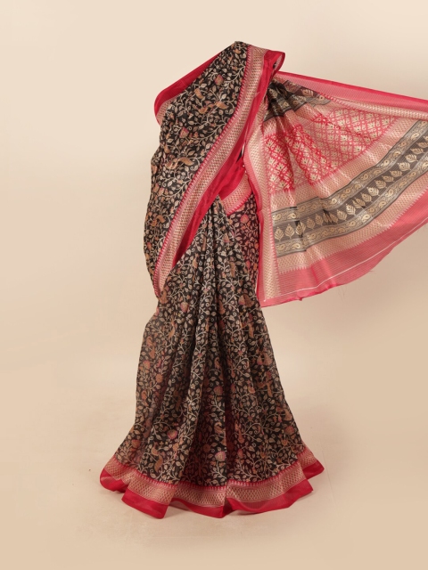 

Pothys Black & Red Floral Motifs Printed Cotton Blend Saree