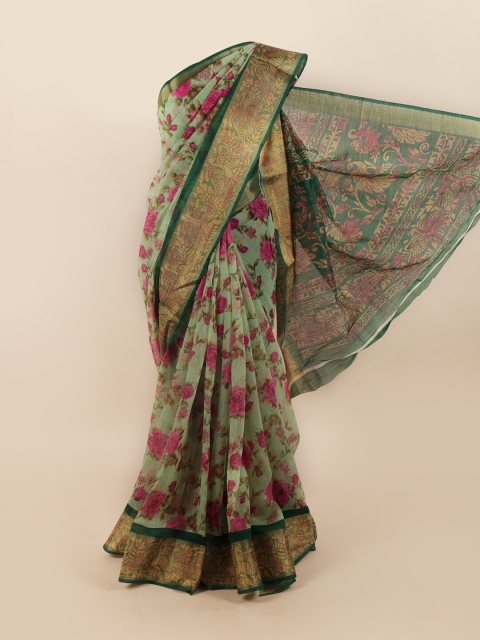 

Pothys Green &Pink Floral Motifs Printed Zari Saree