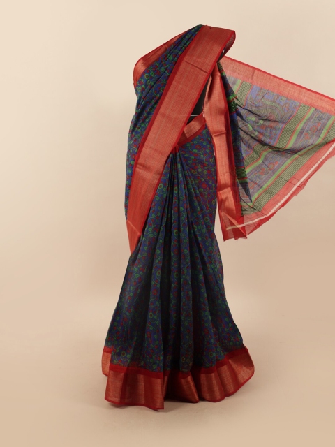 

Pothys Blue & Red Floral Motifs Printed Zari Saree