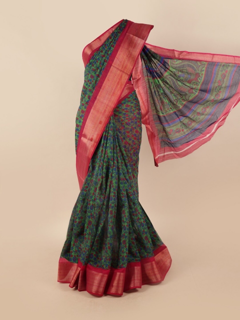

Pothys Green & Blue Floral Motifs Printed Zari Saree