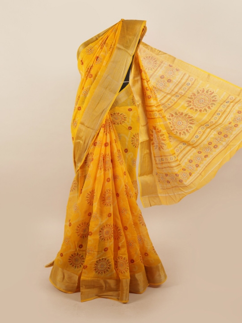 

Pothys Yellow & Red Ethnic Motifs Printed Zari Saree