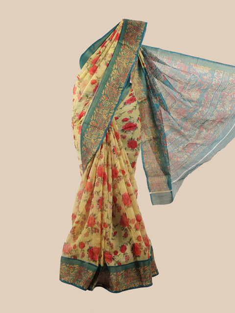 

Pothys Yellow & Red Floral Motifs Printed Saree