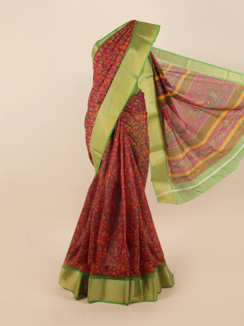 

Pothys Pink & Green Floral Motifs Printed Zari Saree