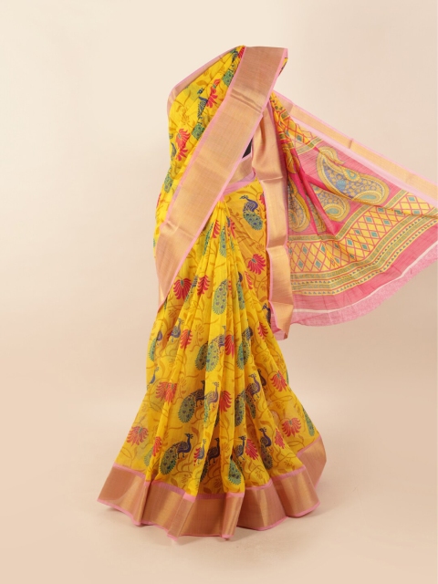 

Pothys Yellow & Green Ethnic Motifs Printed Zari Saree