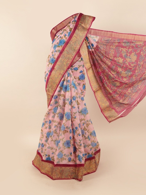 

Pothys Pink & Blue Floral Motifs Printed Zari Saree