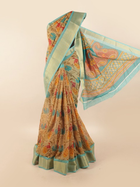 

Pothys Cream-Coloured & Red Floral Motifs Printed Zari Saree